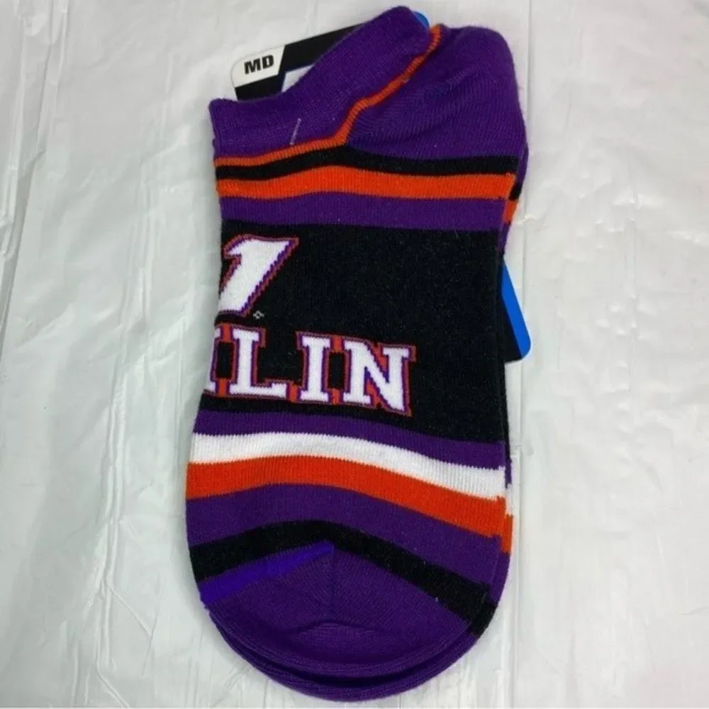 For Bare Feet Purple Orange Danny Hamlin #11 Nascar Stripe Socks M Made in USA
